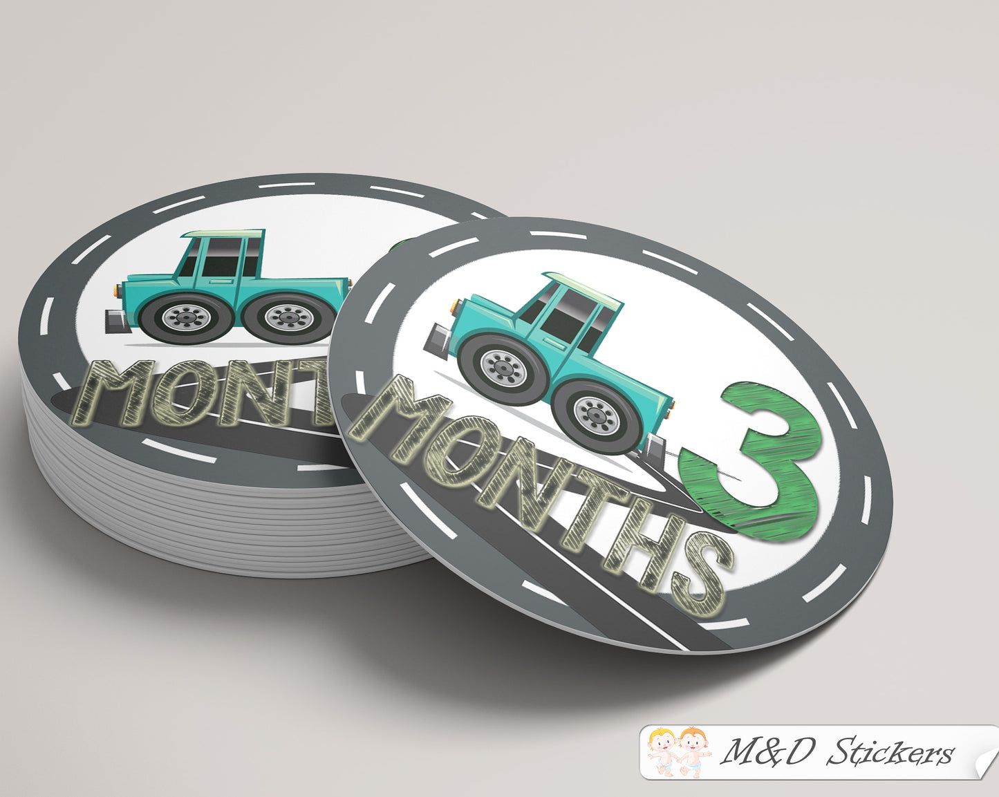 Cartoon cars themed monthly bodysuit baby stickers