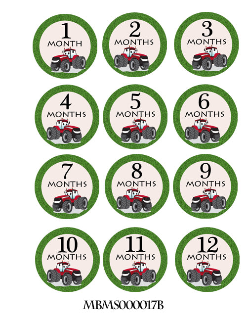 Monthly baby stickers. Tractor Onesie month stickers. Tractor