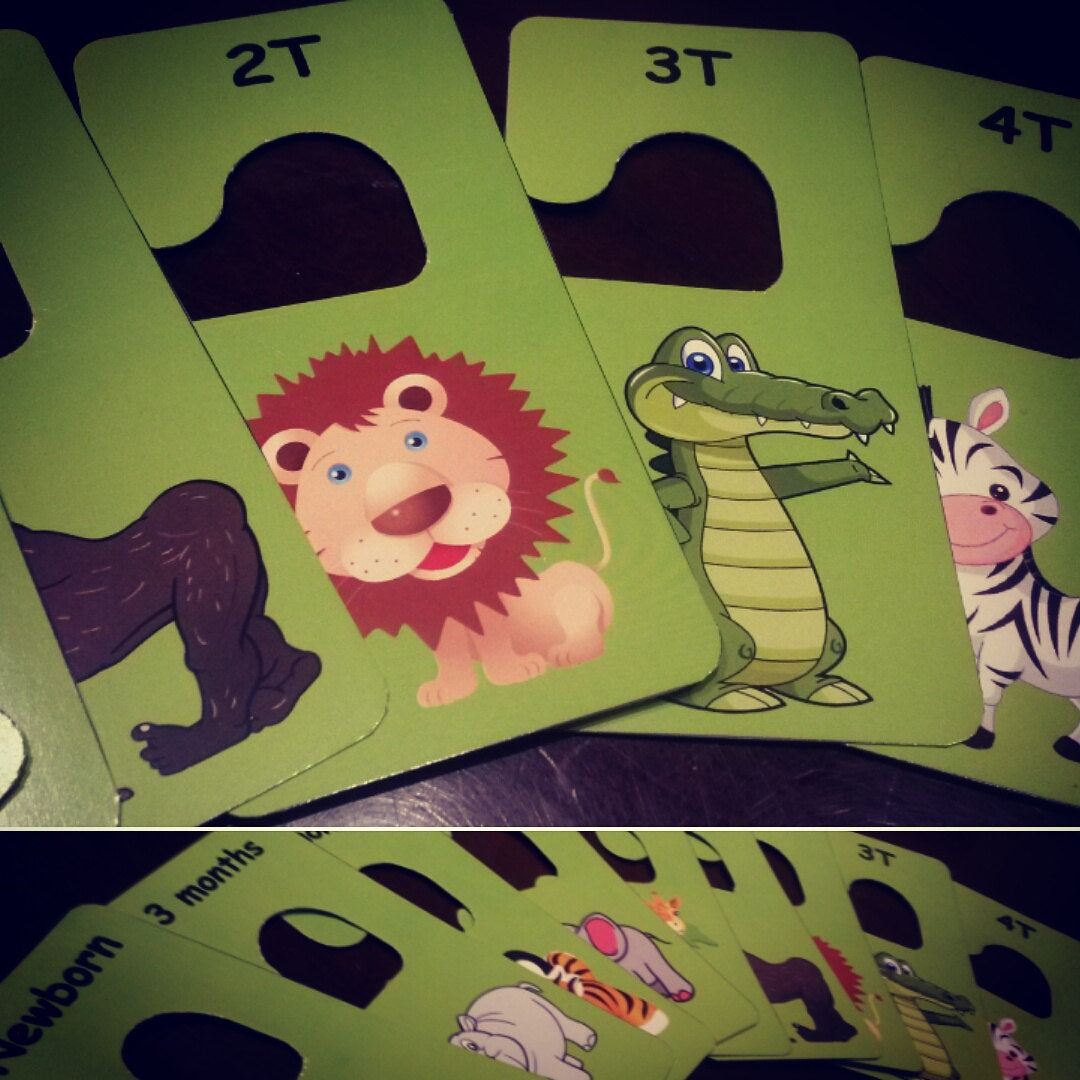 Baby clothes closet dividers. Safari animals themed lion, crocodile, zebra, hippo, snake, tiger