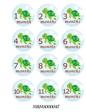 Monthly neutral gender baby stickers. Turtle family themed