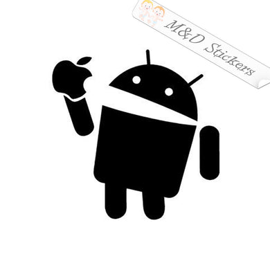 2x Android eating apple Vinyl Decal Sticker Different colors & size for Cars/Bikes/Windows