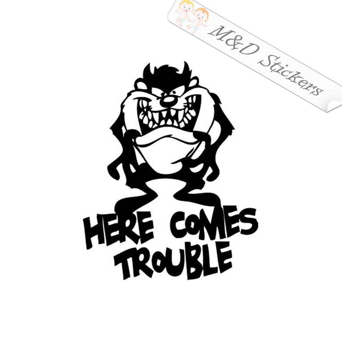 2x Here comes Trouble Vinyl Decal Sticker Different colors  size for Cars /Bikes/Windows