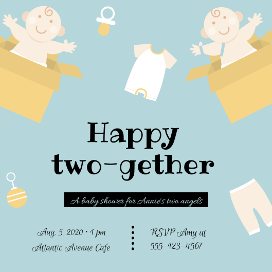 Happy two-gether twins Baby shower invitations Personalized for any event with your details