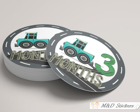 Cartoon cars themed monthly bodysuit baby stickers
