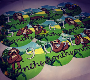Monthly baby stickers. Sloth themed Unisex onesie belly month stickers.