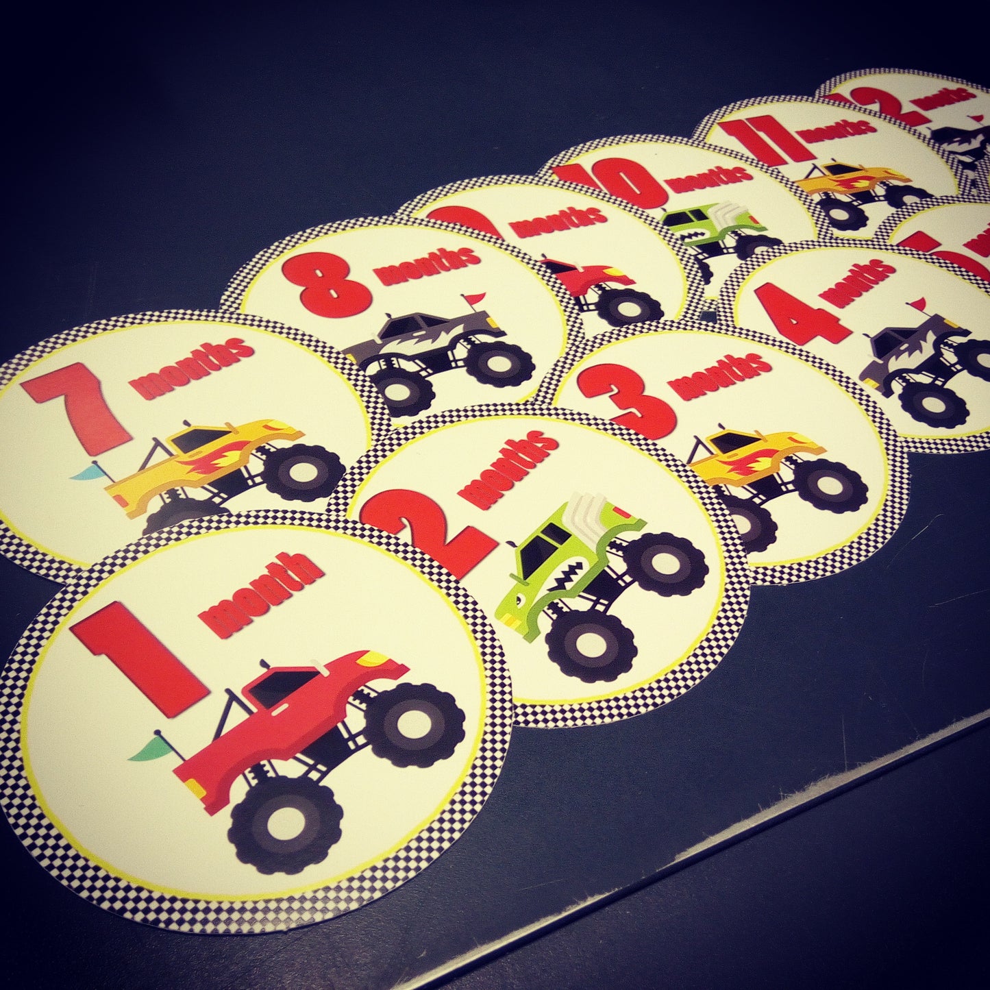 Monster trucks themed monthly bodysuit baby stickers