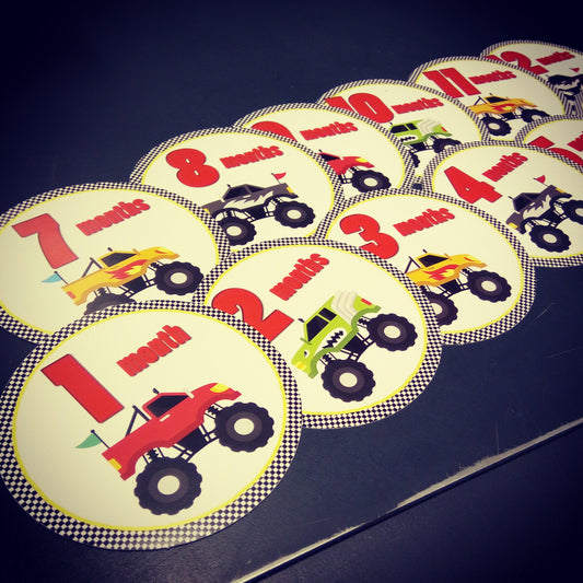 Monster trucks themed monthly bodysuit baby stickers