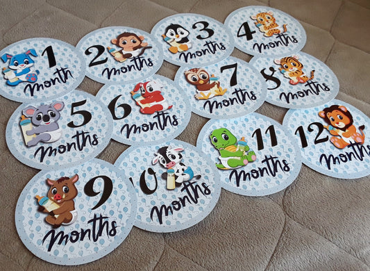 Cute baby animals with milk bottle themed monthly bodysuit baby stickers
