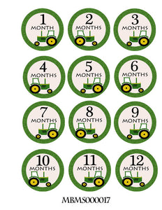 Monthly baby stickers. Tractor Onesie month stickers. Tractor, farm