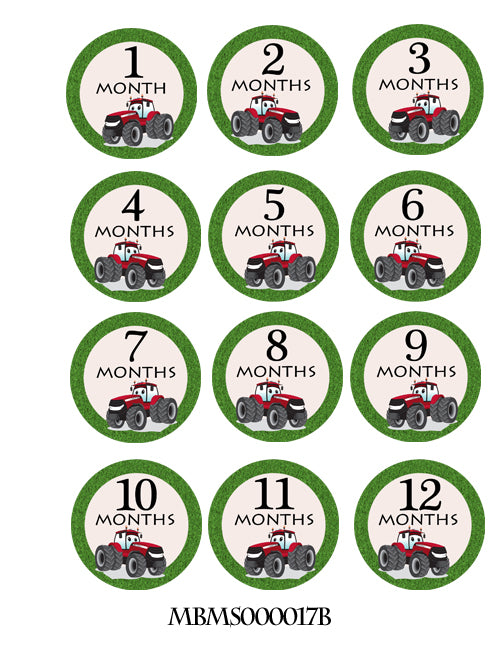 Monthly baby stickers. Tractor Onesie month stickers. Tractor, farm