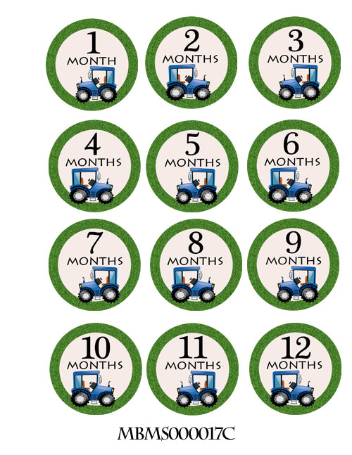 Monthly baby stickers. Tractor Onesie month stickers. Tractor, farm