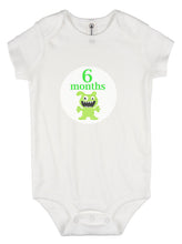 Monthly baby stickers. Cute monsters bodysuit infants month labels.