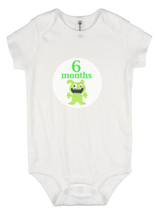 Monthly baby stickers. Cute monsters bodysuit infants month labels.