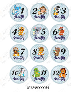Cute baby animals with milk bottle themed monthly bodysuit baby stickers