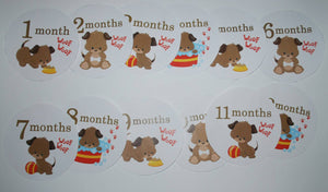 Puppy Monthly baby stickers. Onesie month stickers.