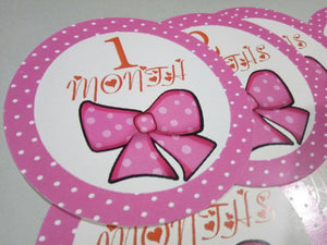 Monthly baby stickers. Pinkbow Onesie month stickers. Pink, bow, girls