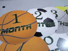 Sports Onesie month stickers. Basketball, football, soccer, volleyball, tennis, baseball, ball