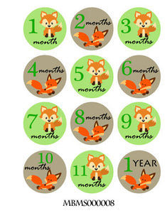 Monthly baby stickers. Foxes themed Unisex onesie belly month stickers.