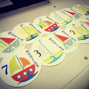 Monthly baby stickers. Sailboats bodysuit infants month labels.