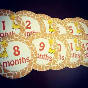 Monthly baby stickers. Giraffe themed Unisex onesie month stickers.