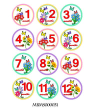 Monthly baby stickers. Butterflies and flowers bodysuit infants month labels.