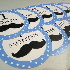 Monthly baby stickers. Mustache Onesie month stickers. Boys cool gentleman