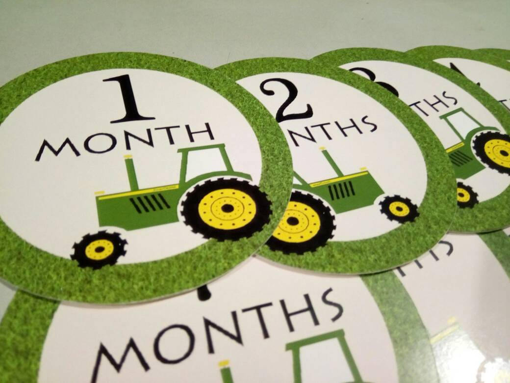 Monthly baby stickers. Tractor Onesie month stickers. Tractor, farm
