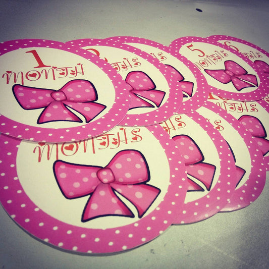 Monthly baby stickers. Pinkbow Onesie month stickers. Pink, bow, girls