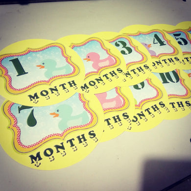 Monthly baby stickers. Duckies Onesie month stickers. Ducky, rubberducks