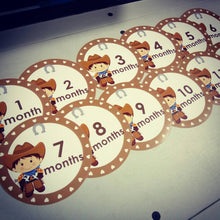 Monthly baby stickers. Cowboys / cowgirls bodysuit romper baby infants month labels