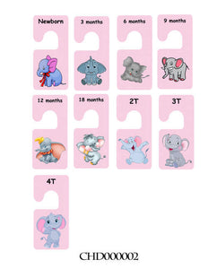 Girl's Baby clothes closet dividers. Size newborn - 4T. Pink polka elephants