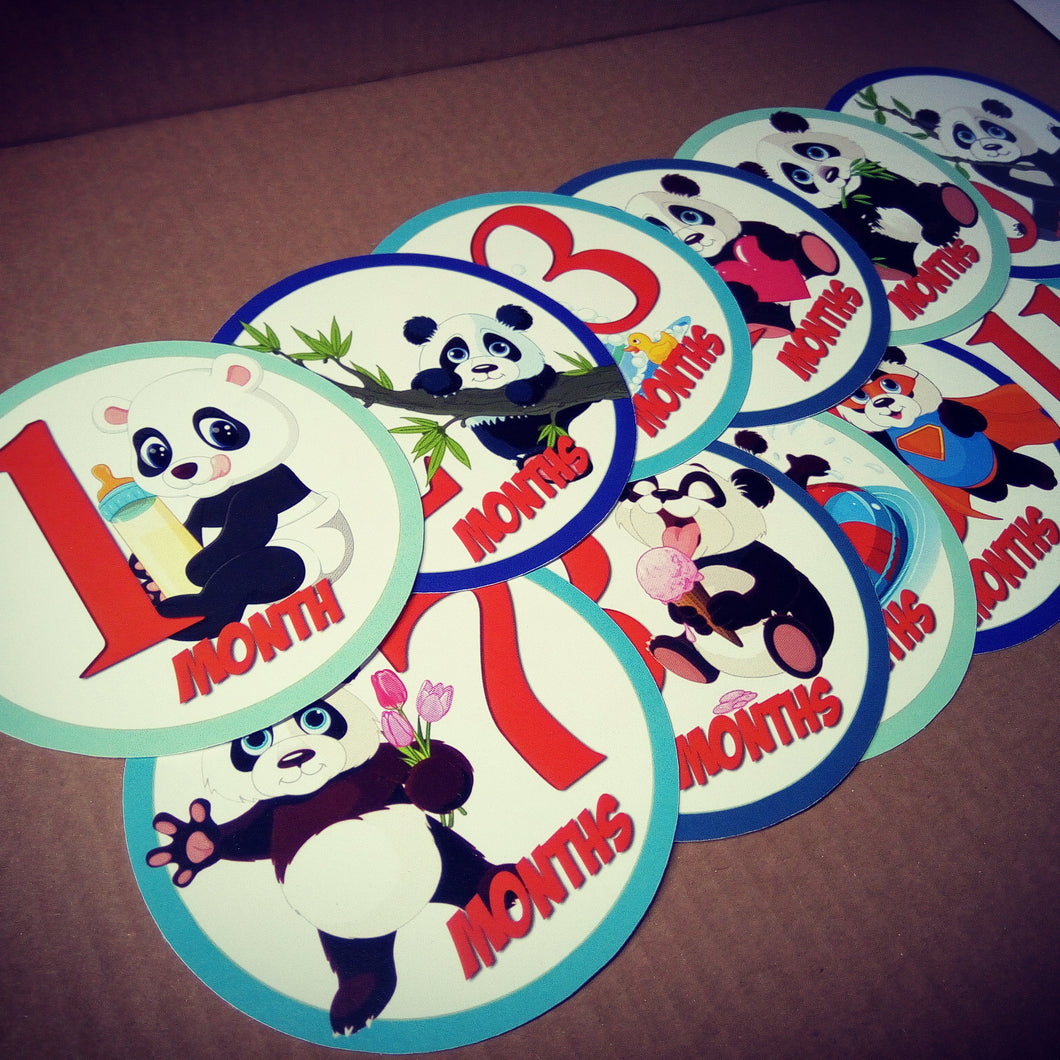 Pandas themed monthly bodysuit baby stickers
