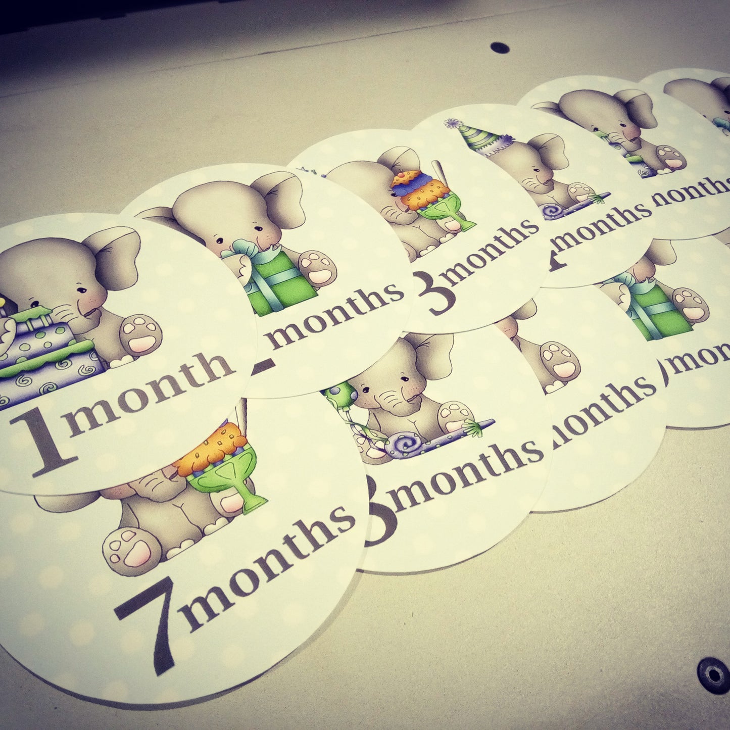 Monthly blue elephants baby stickers