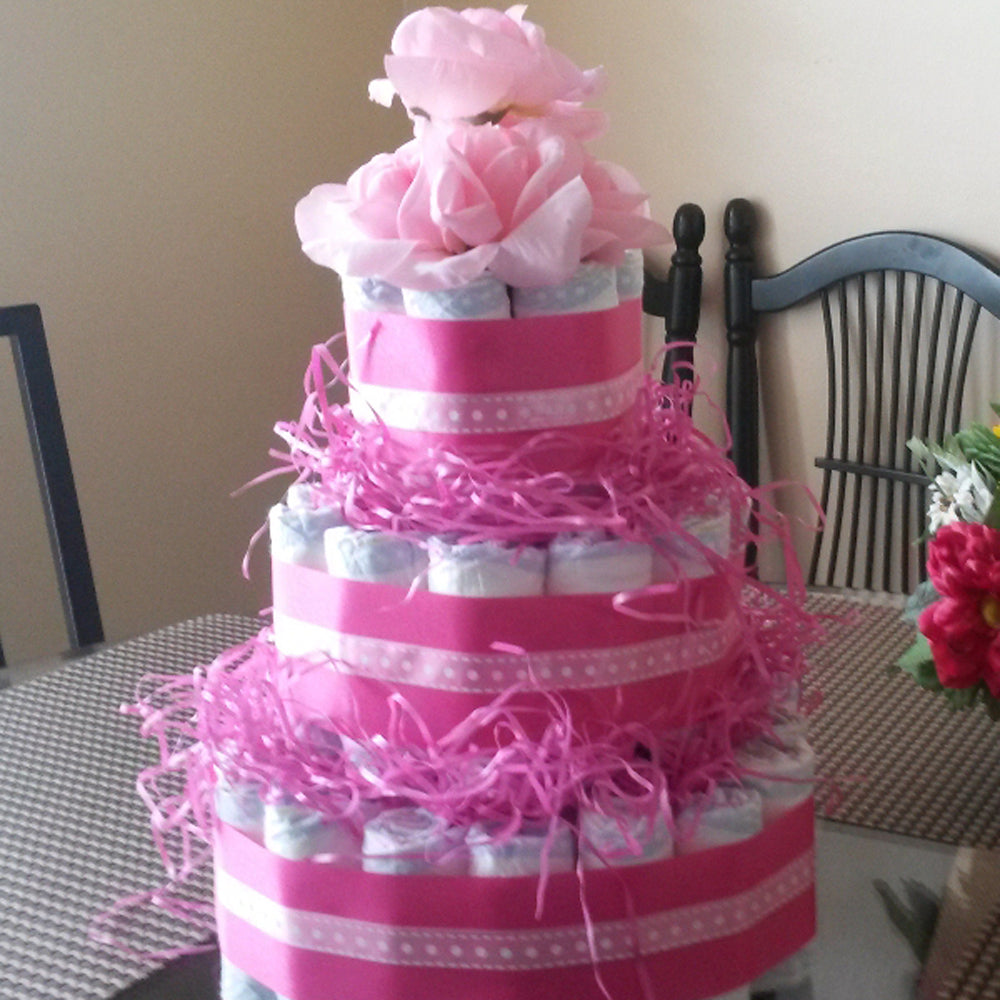 Baby Girl pink Diaper Cake. The diaper cake is adorable and you'll love it