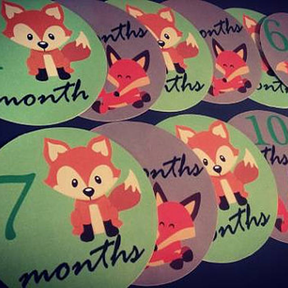 Monthly baby stickers. Foxes themed Unisex onesie belly month stickers.
