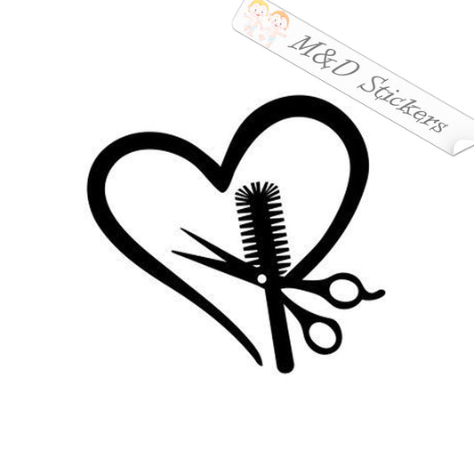 2x Barbershop scissors heart and brush Vinyl Decal Sticker Different colors & size for Cars/Bikes/Windows