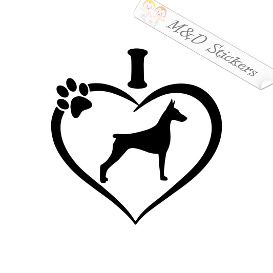 2x I love Doberman Dog Vinyl Decal Sticker Different colors & size for Cars/Bikes/Windows