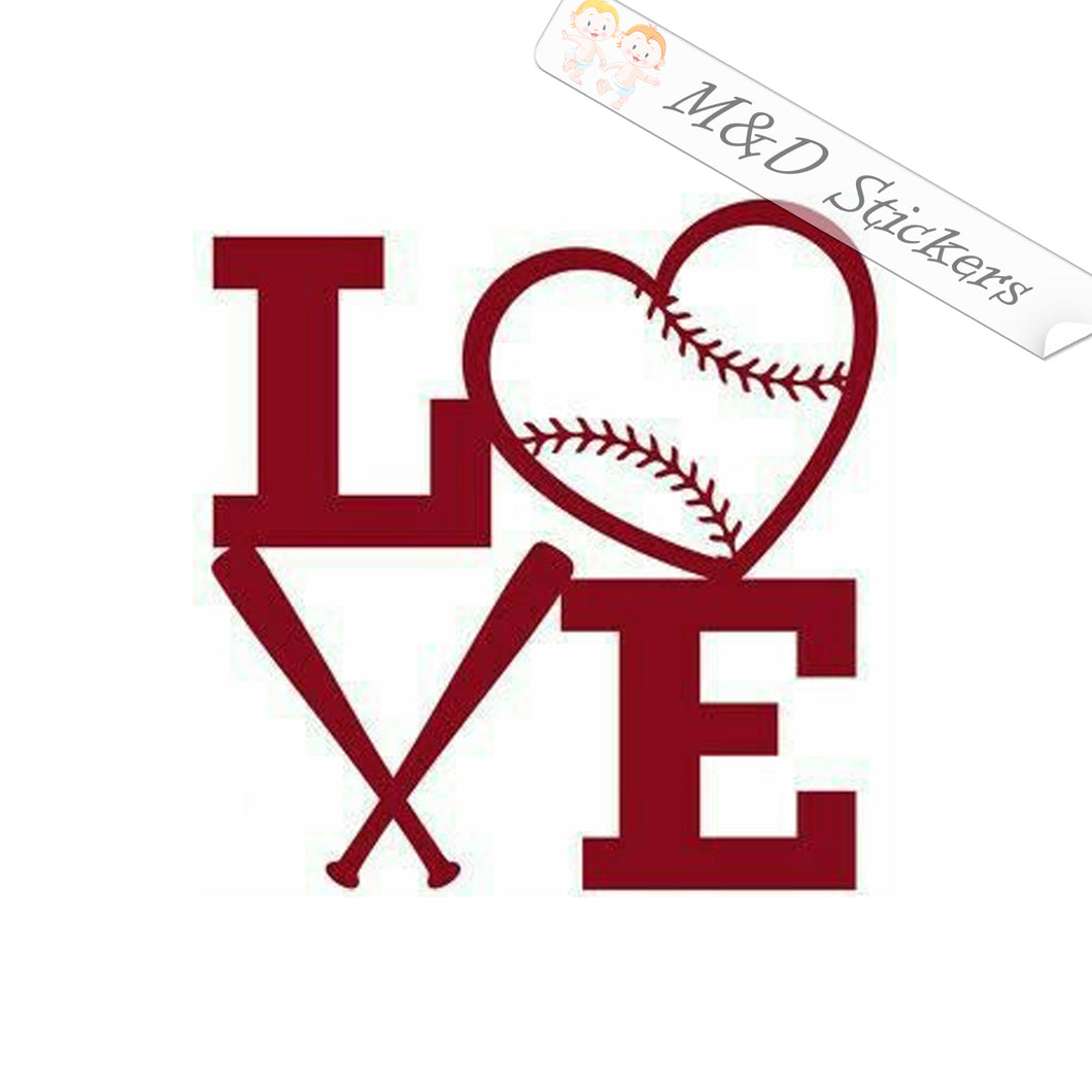2x Love Baseball Vinyl Decal Sticker Different colors & size for Cars/Bikes/Windows