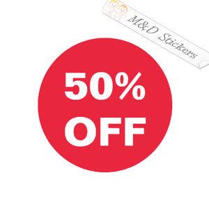 50 percent off sign (4.5" - 30") Vinyl Decal in Different colors & size for Cars/Bikes/Windows