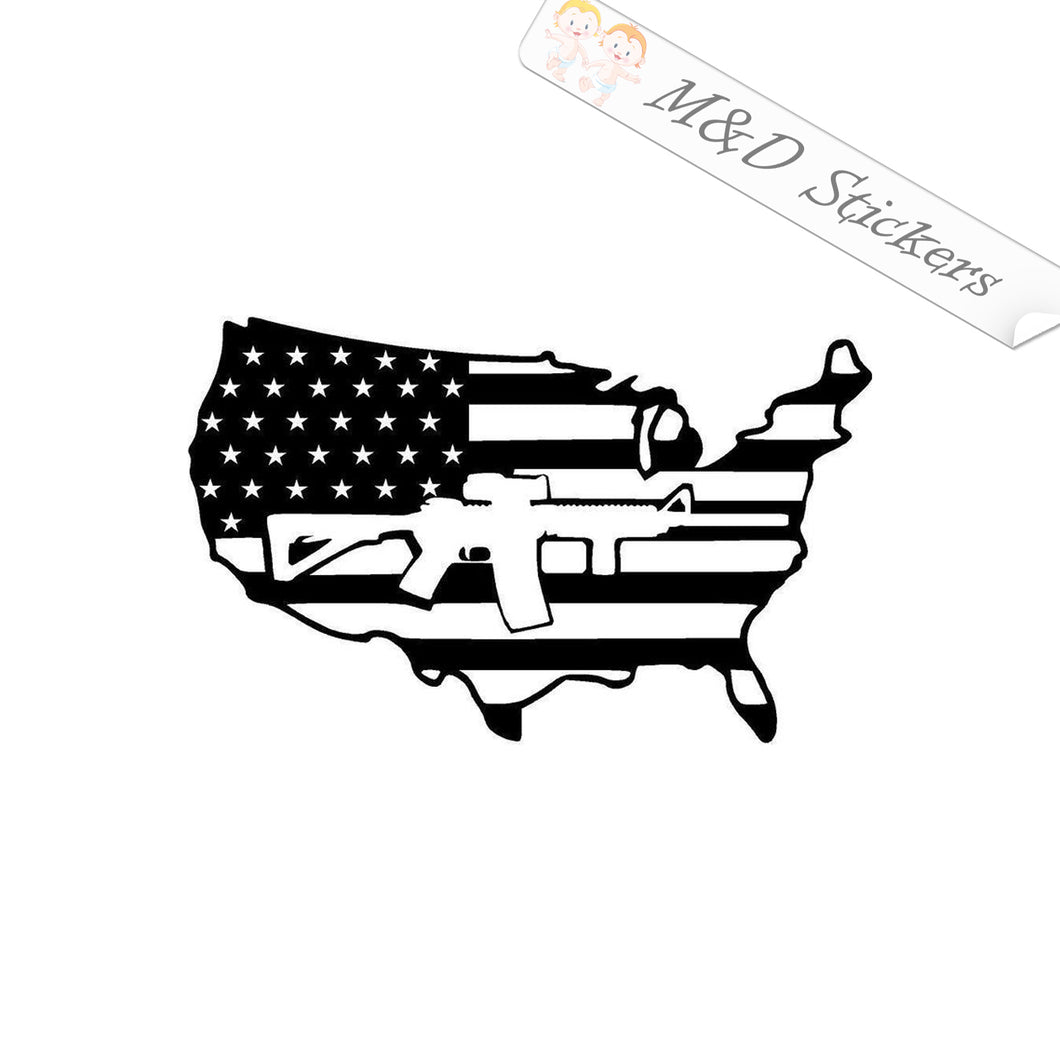 2x American Flag Country shaped and gun Vinyl Decal Sticker Different colors & size for Cars/Bikes/Windows