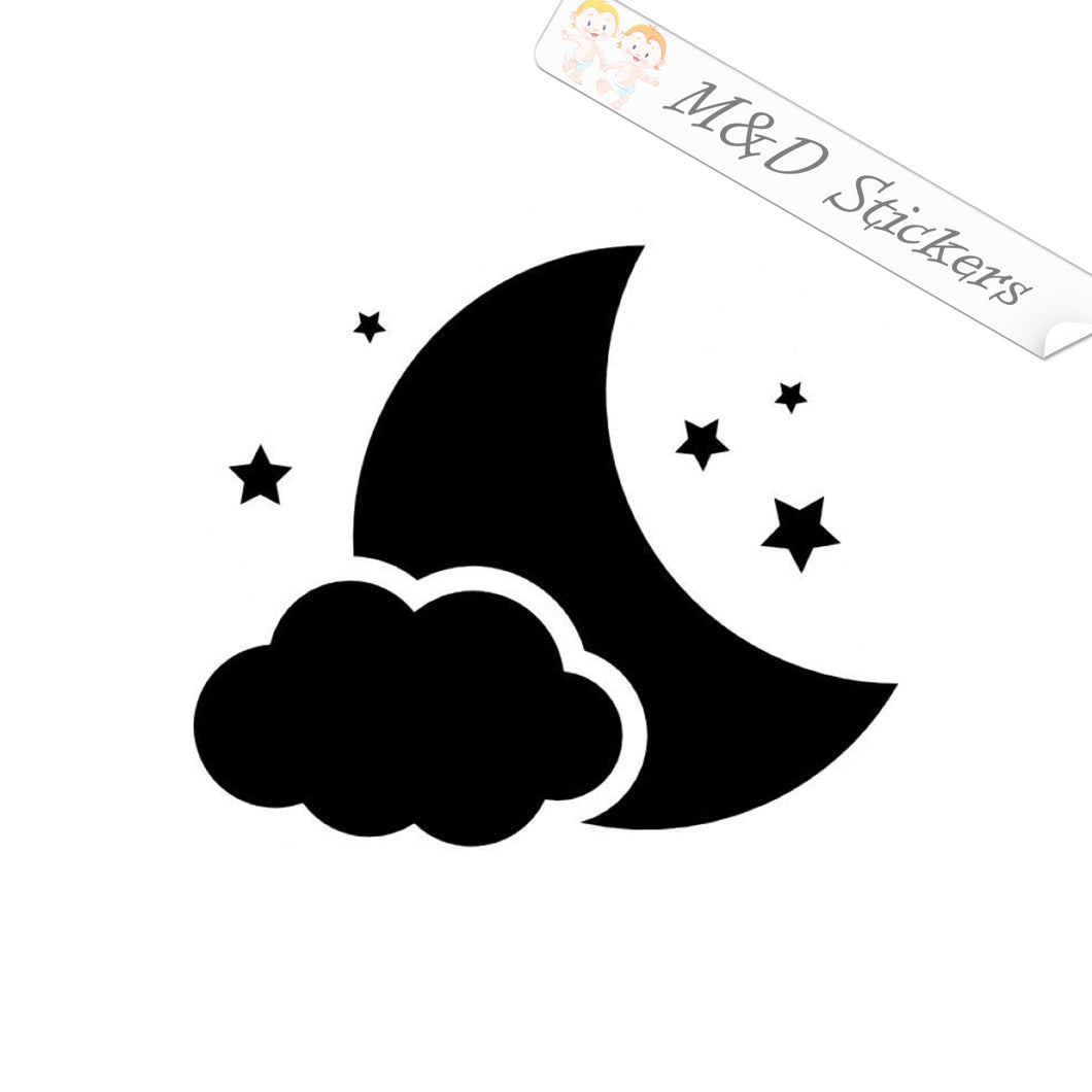 2x Moon stars and cloud Vinyl Decal Sticker Different colors & size for Cars/Bikes/Windows