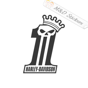 Harley-Davidson #1 Skull Crowned (4.5" - 30") Vinyl Decal in Different colors & size for Cars/Bikes/Windows