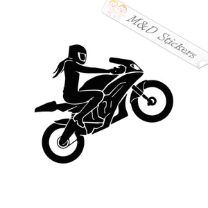 Female Motorcycle rider (4.5" - 30") Vinyl Decal in Different colors & size for Cars/Bikes/Windows