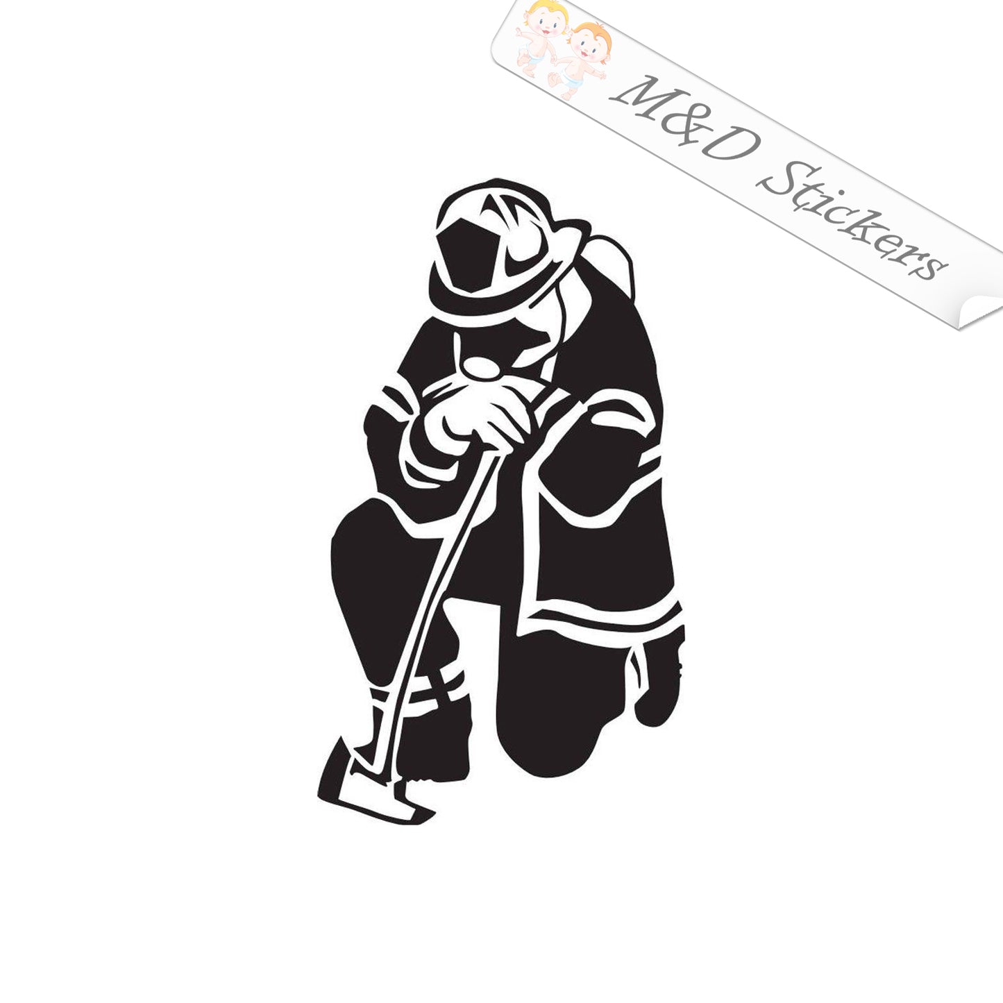 2x Kneeling Firefighter Vinyl Decal Sticker Different colors & size for Cars/Bikes/Windows