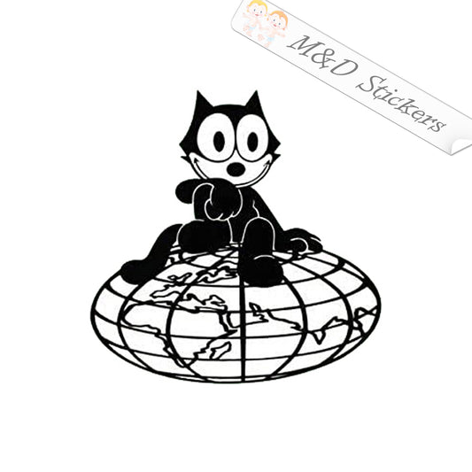 2x Felix the Cat on the World Globe Vinyl Decal Sticker Different colors & size for Cars/Bikes/Windows