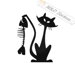 Cat with fish bones (4.5" - 30") Vinyl Decal in Different colors & size for Cars/Bikes/Windows