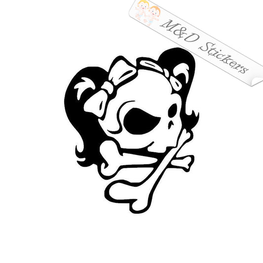 2x Girly Skull Vinyl Decal Sticker Different colors & size for Cars/Bikes/Windows