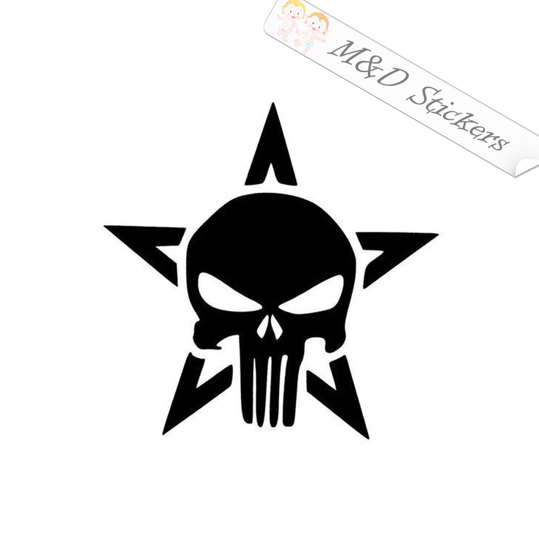 2x Skull in a star Vinyl Decal Sticker Different colors & size for Cars/Bikes/Windows