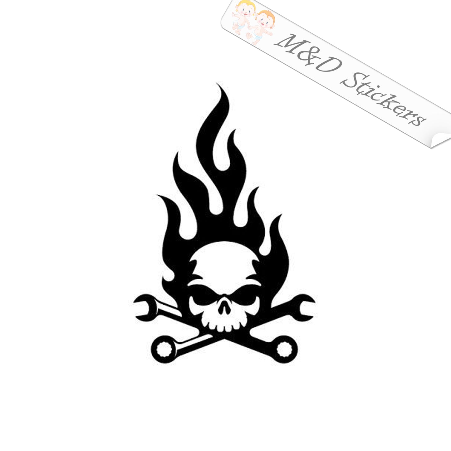 2x Flaming skull and tools Vinyl Decal Sticker Different colors & size for Cars/Bikes/Windows