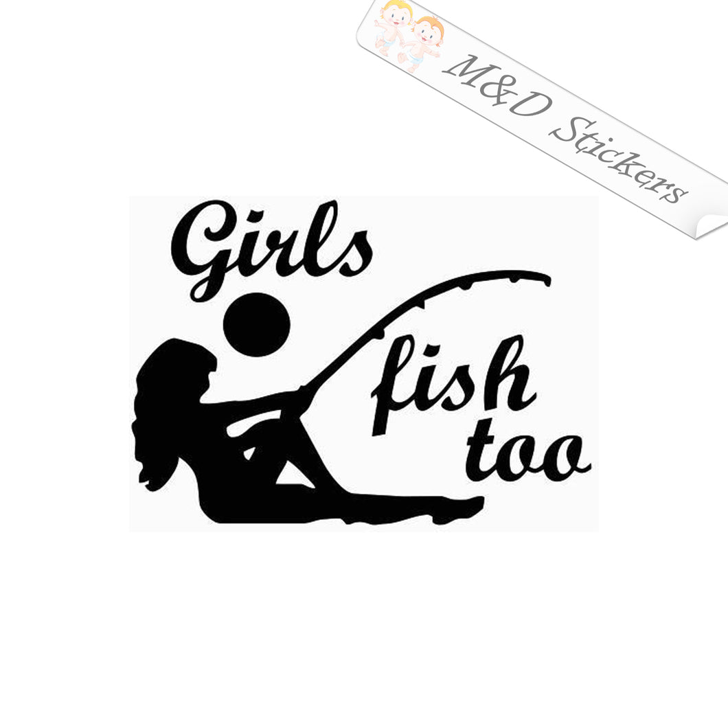 2x Girls fishing Vinyl Decal Sticker Different colors & size for Cars/Bikes/Windows